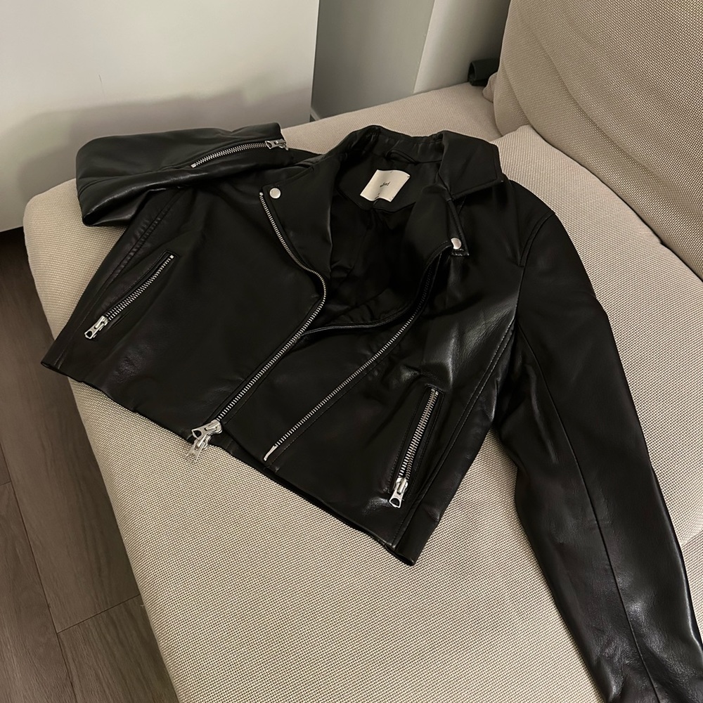 Aritzia Cropped Black Leather Jacket